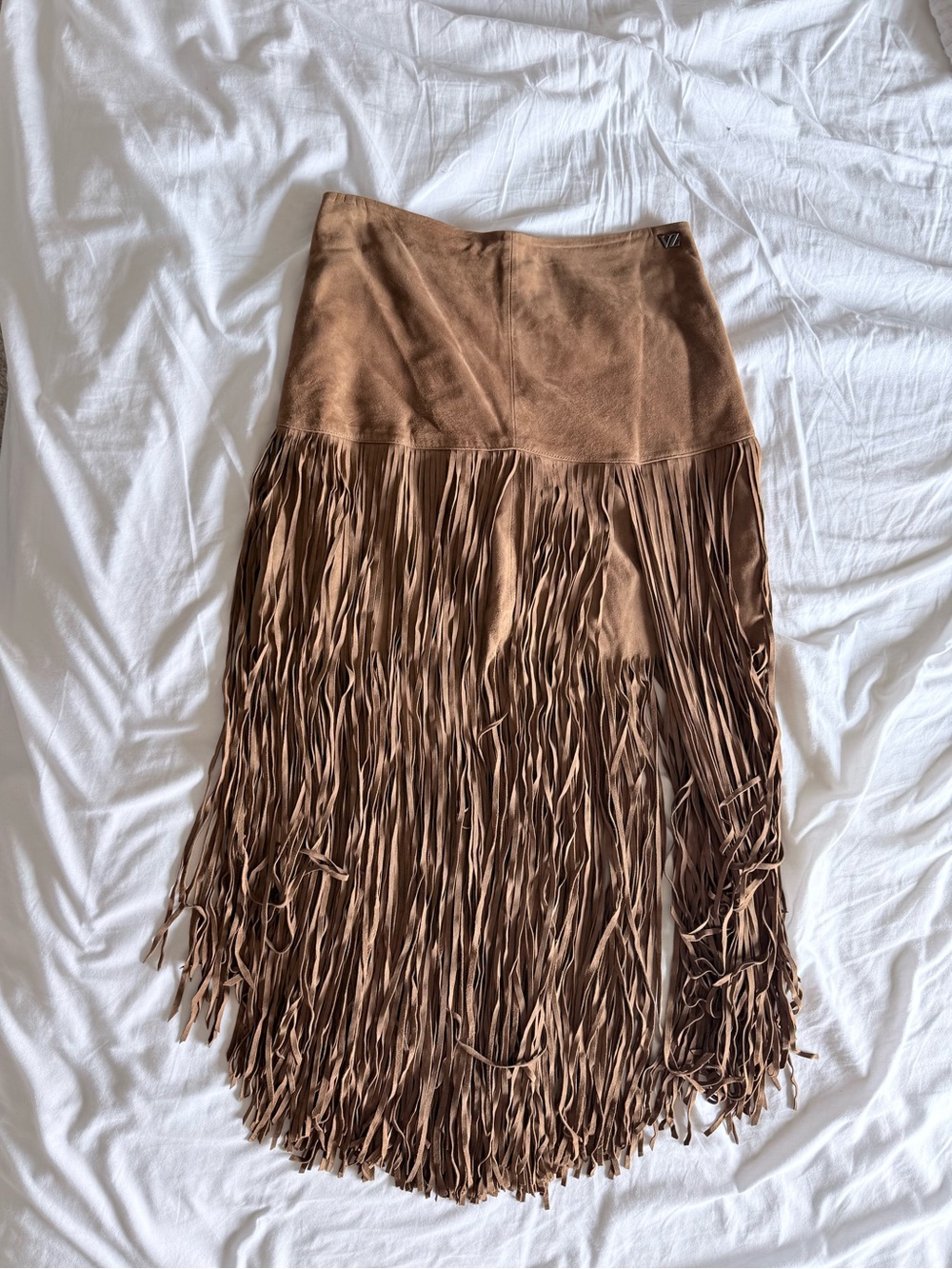 Velez Fringed Suede Midi Skirt in Brown
